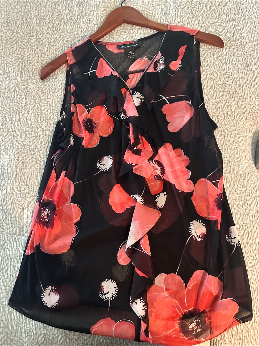 White House Black Market Black, White & Pink Floral Wrap-Front Camisole